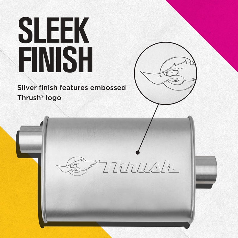 Thrush Muffler Mellow Performance Tone Inlet 2.25 Pipe Connection Offset Outlet 2.25 Center - Image 3